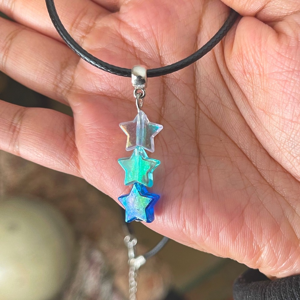 Iridescent Blue Ombre Star necklace choker Punk Goth Emo Rave candy bead minimal